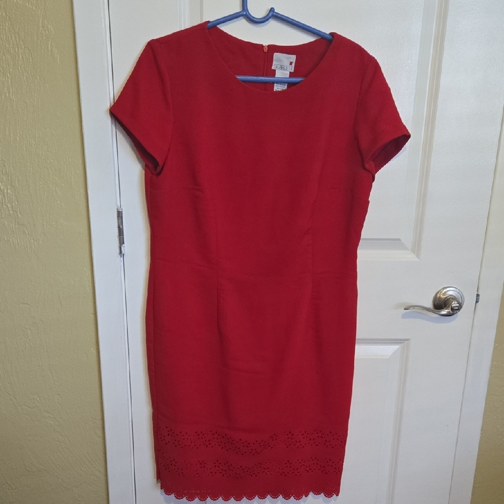 Scarlett Red Mini Dress with Scalloped Hem